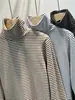 Camiseta de manga larga cálida para otoño e invierno, elegante y única, con cuello alto apilado, de terciopelo a rayas de doble cara, top moderno y versátil
