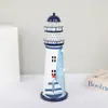 Faro de Lata Oceánico Led Intermitente Decoración Creativa para el Hogar Artesanías de Hierro Faro de Estilo Mediterráneo Decoración