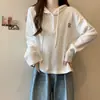 Sudadera Blanca con Capucha y Cuello en V de Manga Larga para Mujer, Nueva de Otoño Talla Grande Holgada Adelgazante Top de Canalé