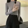 Al por mayor Hongo Negro Borde Medio Cuello Alto Tejido Capa Base Top Mujer Otoño Invierno Ajustado Manga Larga Ropa Interior Suéter Versátil Elástico Superior