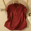 Blusa vintage de gaze de algodão, versátil e casual, de corte solto, com gola alta e botões, top colete de gaze de algodão de camada dupla para mulheres plus size