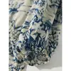 Novo Vestido Pesado de Seda Estilo Chinês, Padrão de Porcelana Azul e Branca, Vestido de Seda de Amora, Mangas Bufantes, Roupas de Verão Femininas Estilo Étnico