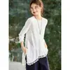 Blusa Camisa de Encaje de Oxígeno 26 Estilo Primavera Cuello Redondo Dobladillo Irregular Top en Capas con Dobladillo Caído