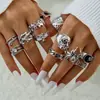 Anillo Punk Cara de Calavera Oscura Transfronterizo Europeo y Americano Conjunto de Anillos Exagerados Vintage Araña Carta de Póker