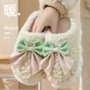 Chinelos de Algodão Estilo Menina com Laço de Renda para Mulheres, Usáveis, Resistentes ao Desgaste, Antiderrapantes, Quentes, Sapatos de Algodão para Casal para Uso Doméstico