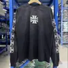 Estilo Urbano Americano Costa Oeste Lavado Desgastado Estampado de Cruz Holgada Casual Manga Larga Camiseta Moderna