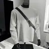 Camiseta branca de manga longa desconstruída em algodão espacial para homens, top outonal estilo high street americano, roupa solta de gola redonda para adolescentes