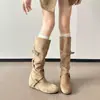 Chuyuji 2026 Novo Modelo Botas de Cano Alto Empilhadas Femininas com Aumento Interno de Altura, Botas Western Cowboy Longas Emagrecedoras para Mulheres Plus Size com Pernas Grossas
