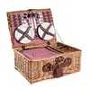Cesta de Picnic de Mimbre Personalizada para Exportación para 4 Personas, Hecha a Mano, con Compartimento Refrigerante Incluyendo Cubiertos, Compartimento Refrigerante y Copas de Vino