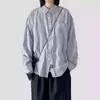 Nueva chaqueta camisa casual de manga larga estilo americano relajada para hombres, camisa holgada para mujeres, ligera a rayas azules, primavera-verano