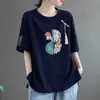 Camiseta de Manga Corta con Etiqueta Corta para Despacho de Aduanas de Comercio Exterior Transfronterizo para Mujer, Holgada, Adelgazante, Tallas Grandes, Ropa para Mujer, Top Versátil, Elegante