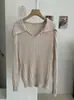 KEKEZOON Suéter de Punto de Color Sólido Costillado con Cuello Solapa Holgado de Manga Larga Tendencia de Moda Otoño Nuevo Top 8426