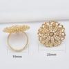 Anillo de oro de 14K que conserva el color, soporte para anillos DIY, accesorios de joyería, latón, pieza de flor de pluma de pavo real hueca, soporte para base de anillo, venta al por mayor