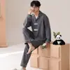 Algodón PuroPijama para Hombre Primavera y Otoño Camisa de Manga Larga Cuello Camisero Botón Abierto Holgado Conjunto para Estar en Casa Casual Modelo Nuevo 2026