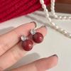 Shijia Pearl textura micro incrustado zircão de alta qualidade luz estilo luxo vermelho prata agulha brincos brincos de feijão redondo fábrica