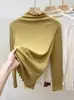 Moderna Nueva Camiseta Básica de Manga Larga Talla Grande Cuello Medio para Mujer Primavera y Otoño Estilo Coreano Ajustada Top Camiseta Interior