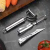 Set de Tres Peladores de Acero Inoxidable Pelador de Patatas Utensilios de Cocina Multifuncionales Set de Raspadores de Melón y Frutas