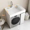 Gabinete de Lavanderia para Varanda de Apartamento Pequeno Unidade Tudo-em-Um com Cuba de Bancada, Gabinete para Máquina de Lavar de Carga Frontal, com Tábua de Lavar, Gabinete de Banheiro