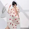Novo Pijama de Algodão e Seda Fino para Primavera 2026 para Mulheres, Longo Acima do Joelho, Loungewear Casual Solto de Alta Qualidade para Gestantes
