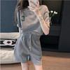 Terno Cinza Versátil para Mulheres Verão Novo Solto Redutor de Idade Temperamento Manga Curta Shorts Esportivos Conjunto de Duas Peças Atacado Transfronteiriço
