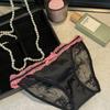 Diario de Primer Amor Ropa Interior Satinada de Contraste Dopamínico Romántico Braguita de Algodón con Encaje y Lazo Estilo Francés para Mujer