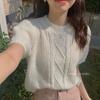 26 Estilos Nuevos de Camisetas de Punto de Manga Corta para Mujer para Primavera y Verano, Patrón Trenzado, Calado, Suaves y Lisas, Cuello Redondo, Tops Versátiles, Estilo Casual Japonés y Coreano