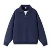Roupas Masculinas ACU Moletom de cor sólida com gola dobrável, estilo falso duas peças para homens, novo top simples vintage com pequeno decote V para homens, outono e inverno de 2026