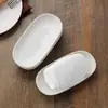 Bandeja de Cerâmica com Borda Dourada para Toalhas, Saboneteira, Suporte de Toalha Retangular Oval Branco Puro, Bandeja para Toalhas Molhadas Doméstica, Bandeja de Toalha