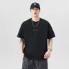 Camiseta Estampada Redonda de Manga Curta Estilo Americano Tendência para Homens, Novo Estilo de Verão, Corte Solto, Tamanho Grande, Tecido Pesado de Algodão Puro Manga Meia Mão