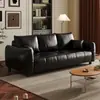 Sofá de Cuero Aceite y Cera Retro Sala de Estar Apartamento Pequeño Minimalista Italiano de Dos Plazas Tres Plazas Fila Recta Estilo Mid-Century Sofá de Cuero