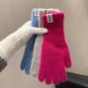 Guantes Largos de Dopamina para Mujer Otoño e Invierno Gruesos Cálidos Resistentes al Frío Color Sólido Lana Mezclada Tejidos Ciclismo Conjunto de Cinco Dedos