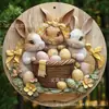 Letrero de Madera de Pascua con Conejo Letrero de Bienvenida para Puerta Venta al por Mayor Decoración de Pared de Atmósfera Festiva Decoración de Pared Artesanía de Madera