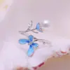 Anel Minimalista Ajustável Borboleta Novo 2026 com Banho de Ouro Real e Pérola Natural de Água Doce, Popular em Transmissão ao Vivo
