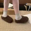 Pantuflas de medio zapato peludas de punta cerrada con suela gruesa para mujer 2026 Invierno Exterior Otoño/Invierno Cálidas Retro Birkenstock Pantuflas Esponjosas