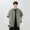 Jaqueta Camisa Masculina Estilo Japonês Solta de Seda Gelada Fluida Cor Sólida, Peça Externa Casual Versátil da Moda Top Solto
