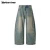 Befearless Jeans Scimitar Lavados Retro Americanos para Homens e Mulheres Marca da Moda Soltos Perna Larga Banana Calças Casuais