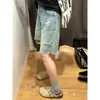 Shorts jeans rasgados para mulheres, estilo fino de verão, calças retas de comprimento médio para baixinhas, tamanho grande para mulheres plus size, emagrecedores com bordas desfiadas, shorts de comprimento de um quarto