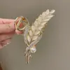 Pinza para el pelo de espiga de trigo electrochapada en aleación, estilo coreano fresco y dulce, para la parte trasera de la cabeza, pinza de tiburón, accesorio para el pelo de verano 2025