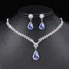 Collar y Pendientes de Dos Piezas con Colgante de Gota de Agua de Pedrería Simple Europeo y Americano Cadena de Garra Accesorios para Vestido de Boda Fiesta