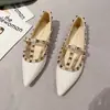 W925-3 Sapatos Baixos Femininos Nude com Corrente de Rebites, Bico Fino, 26 Novo Estilo, Sola Macia Rasa, Salto Baixo