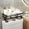 Organizadores de Banheiro, Armazenamento de 2 Níveis Acima do Vaso Sanitário, Prateleiras Flutuantes com 2 Ganchos e Porta-Papel, Móveis de Prateleira de Parede, Acessórios e Decoração Legais, Presentes para Mulheres, Dia das Mães