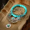 Pulsera de Etiqueta de Cactus Imitación Turquesa Estilo Étnico Transfronterizo Europeo y Americano Set Joyería de Perlas Multielemento Personalidad
