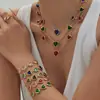 Acero Inoxidable Corazón Cortado Borde de Pan Piedra de Vidrio Bola de Acero Conjunto de Collar Pulsera Aretes Chapado en Oro Real de 18K Que No Se Desvanece