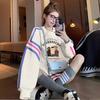 Sudadera Holgada Gruesa con Forro Polar para Otoño e Invierno para Mujer, Estilo Coreano Ins, Dibujos Animados, Reduce la Edad, Largo Medio, Combinable con Todo, Top