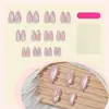 Estilo Suave Florzinha Tridimensional Rosa Unhas Vestíveis Transfronteiriças Francesas com Borda Branca Peças de Unha Artesanais 24 Peças Comprimento Médio Fofo
