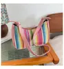 Bolsa de Ombro/Axila Transversal de Palha Colorida Arco-Íris Feminina Tecida Grande Capacidade Moda Estilosa Verão 2026 Nova