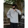 Moletom preto com zíper parcial e tachas para homens, coleção de outono, estilo de rua americano cleanfit, top slim fit, ombro normal, camiseta de manga longa