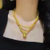 Colar Clavícula de Ouro Filipino de Alto Brilho Estilo Retrô com Pingente de Pérola de Cristal Artificial em Design de Camada Dupla para Mulheres