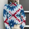 Estación Independiente de Amazon Temu Chaqueta Cardigan Suéter de Cuello Alto Estampado Abstracto Tie-Dye 3D para Mujer E127