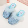 Chinelos de Algodão para Crianças, Sapatos Peludos de Princesa Elsa para Meninas, Chinelos de Algodão Quentes com Solado Macio para o Inverno, Chinelos de Cristal para Meninas